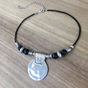 Tribal Black and Silver Tone Adjustable Necklace